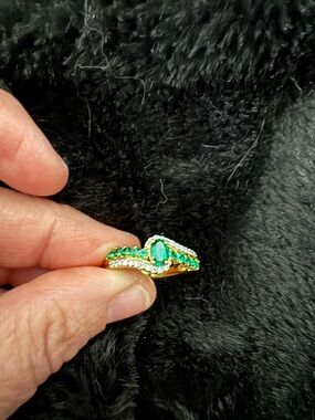 Gold Green Teardrop Stone Ring with Pavé Accents